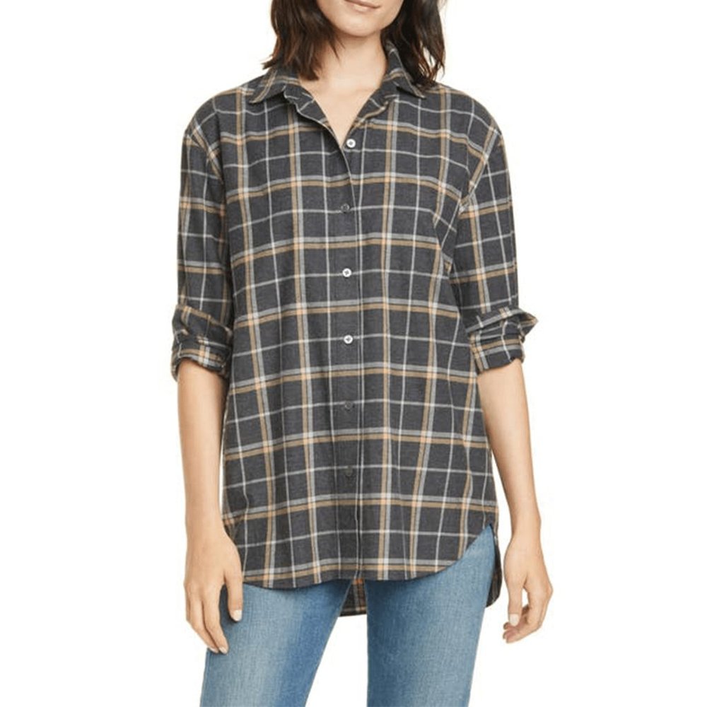 Jenni Kayne Plaid Flannel Shirt in Charcoal